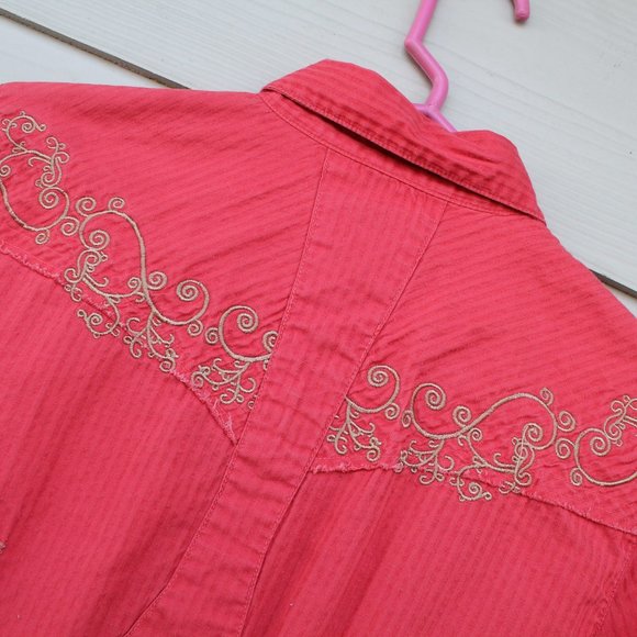 Adiktd Western Button-Up Shirt - Western, Rodeo, Show - Size M - Coral w/ Gold - Picture 5 of 5